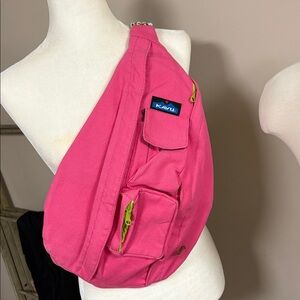 KAVU Full Size Rope Cord Sling Bag in Pink and Neon Zip Backpack Crossbody Purse